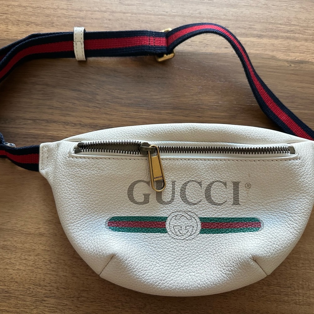 Gucci White Crossbody Bag with Red and Green Accents